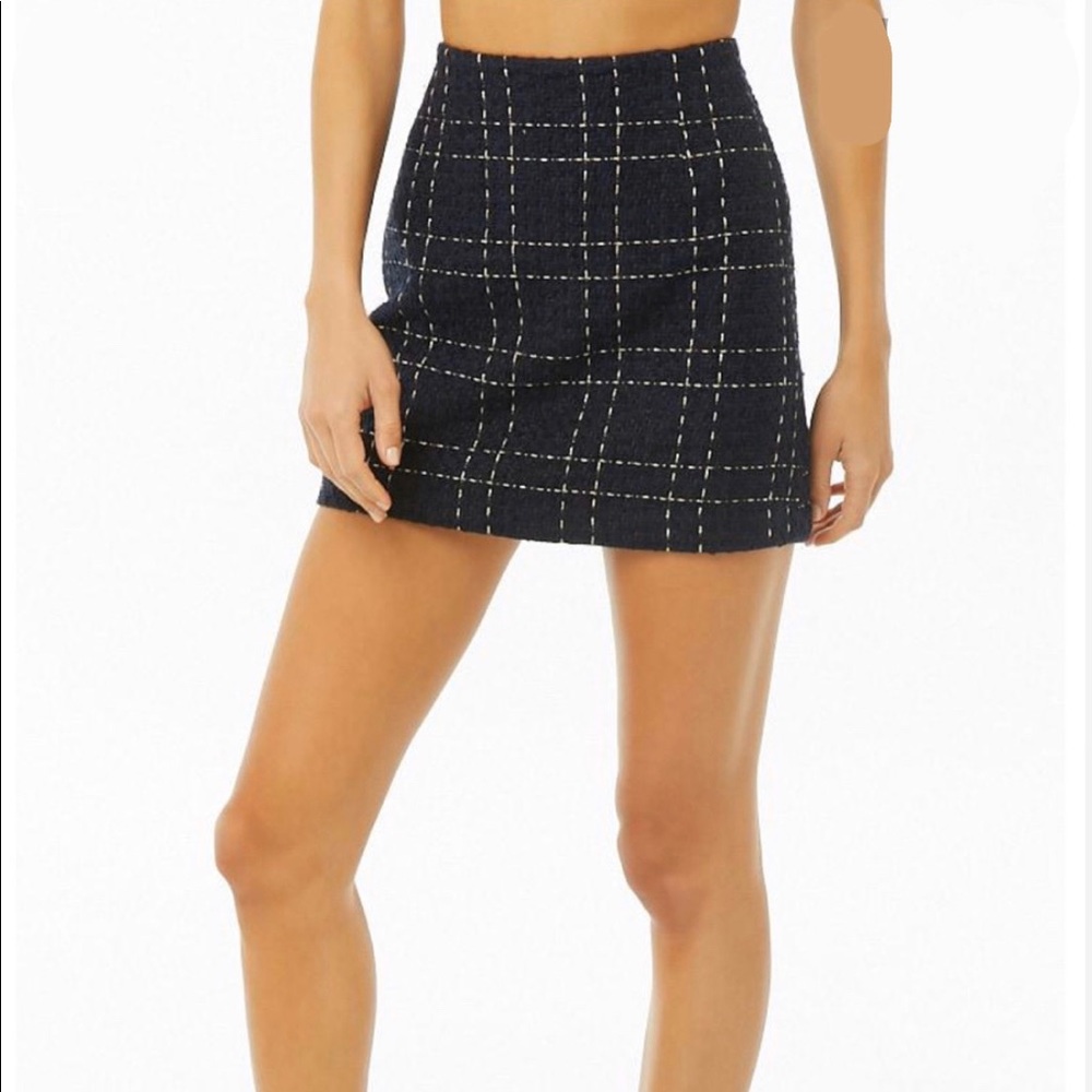 Metallic Grid Tweed Mini Skirt